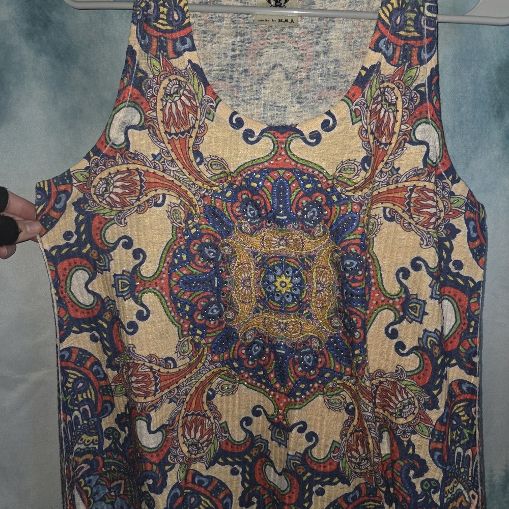 ❤️❤️❤️ Be Vocal Blue & Yellow Patterned Tank Top - Picture 5 of 7